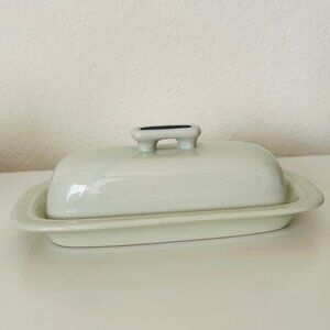 Butter Dish Designer's Collection Hand Decorated Stone Ware Japan Oyster White